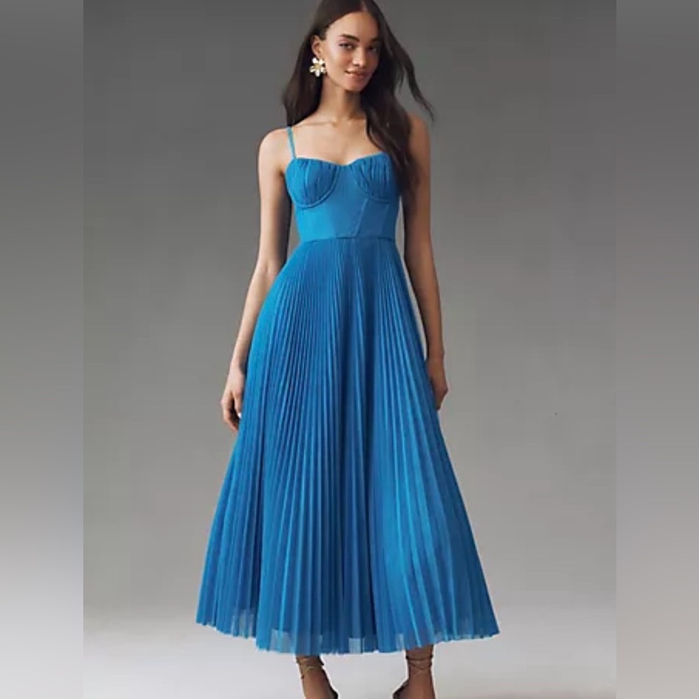 HUTCH AMARA CORSET PLEATED TULLE FIT & FLARE MIDI DRESS